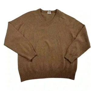 L.L. Bean Mens Sweater Large Brown Lambswool V-Neck Knit Pullover L (Tall)